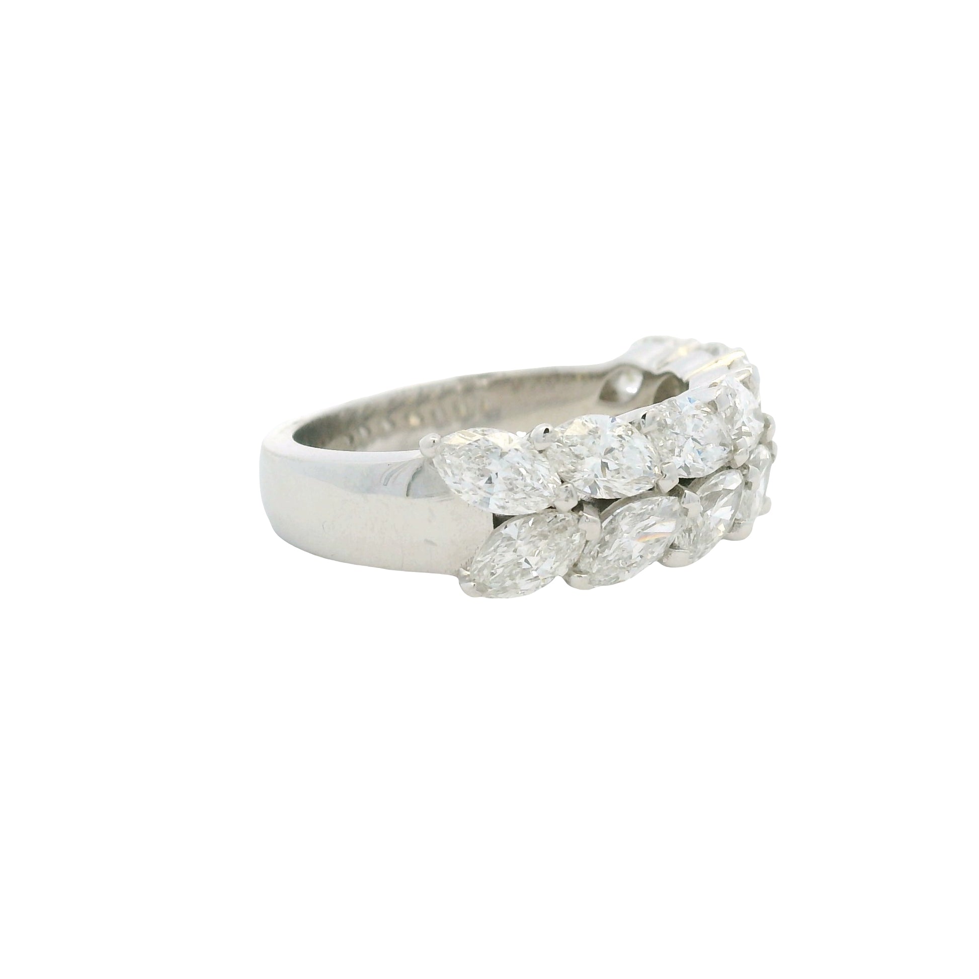 18K White gold Natural 3.32 Carat Marquise Cut Diamond Half- Way Two Row Ring