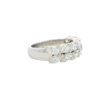 18K White gold Natural 3.32 Carat Marquise Cut Diamond Half- Way Two Row Ring