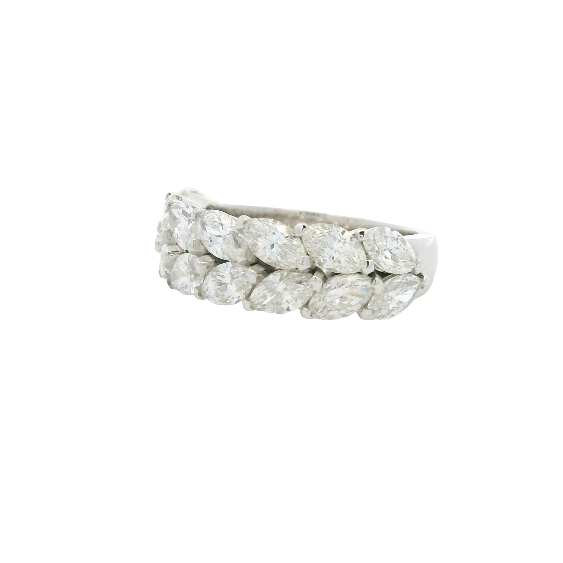 18K White gold Natural 3.32 Carat Marquise Cut Diamond Half- Way Two Row Ring