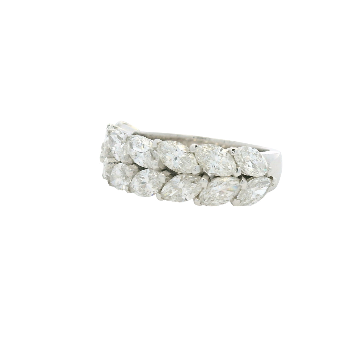 18K White gold Natural 3.32 Carat Marquise Cut Diamond Half- Way Two Row Ring