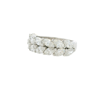 18K White gold Natural 3.32 Carat Marquise Cut Diamond Half- Way Two Row Ring