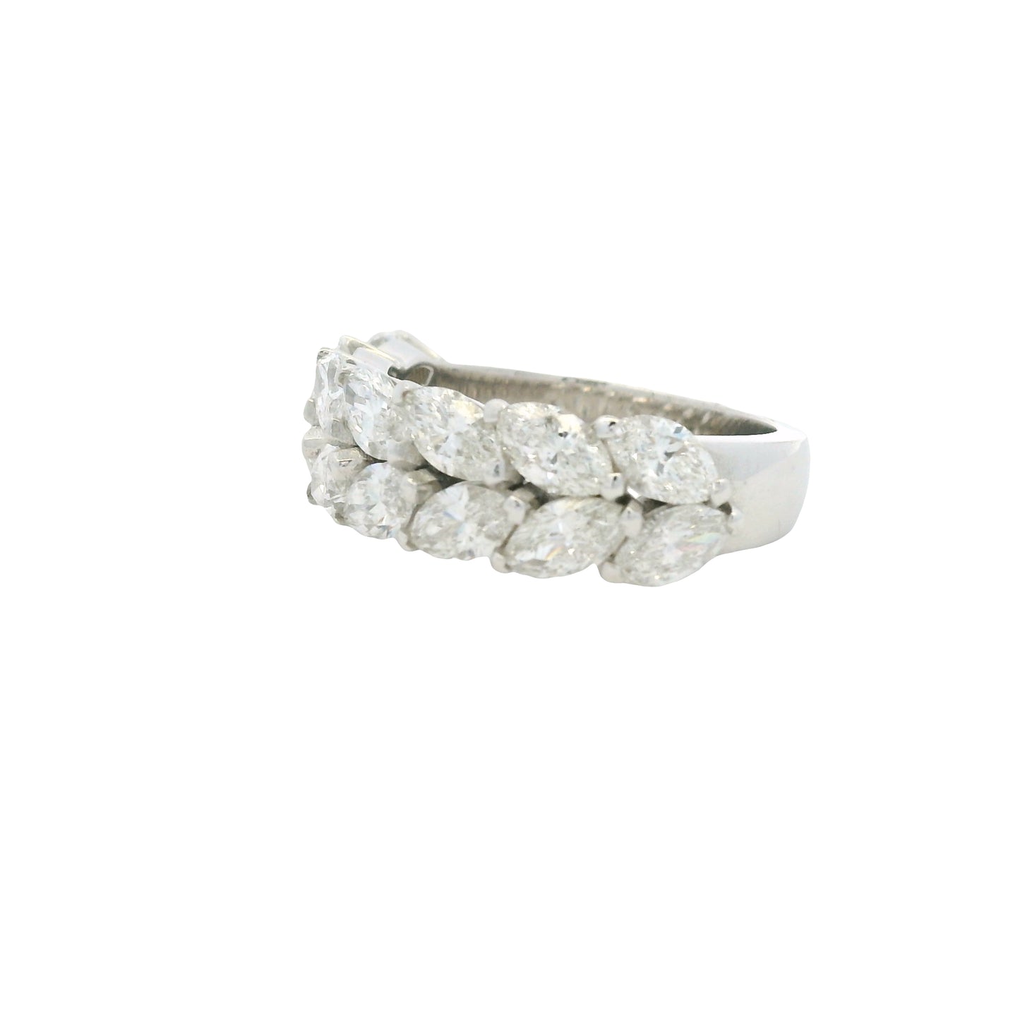 18K White gold Natural 3.32 Carat Marquise Cut Diamond Half- Way Two Row Ring