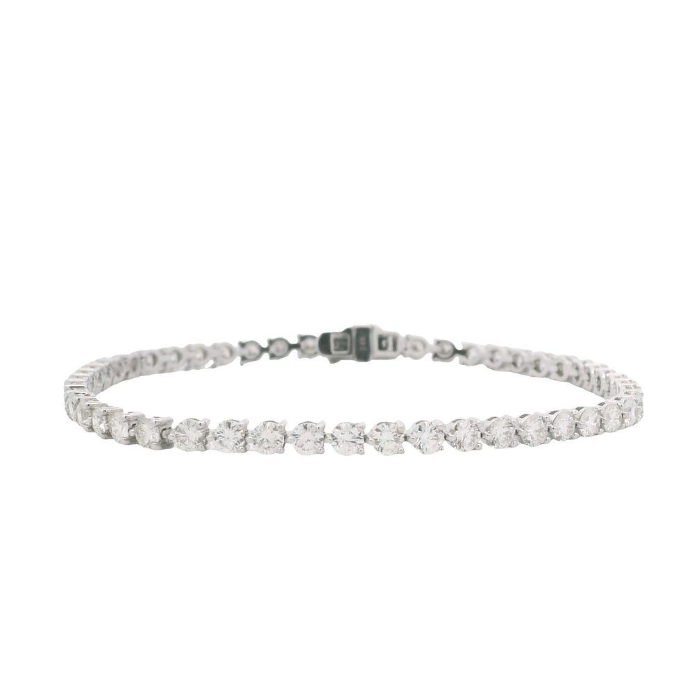 14K White Gold Natural Round Brilliant Cut Diamond 3-Prong Tennis Bracelet