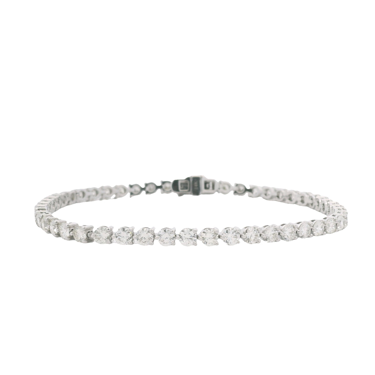 14K White Gold Natural Round Brilliant Cut Diamond 3-Prong Tennis Bracelet