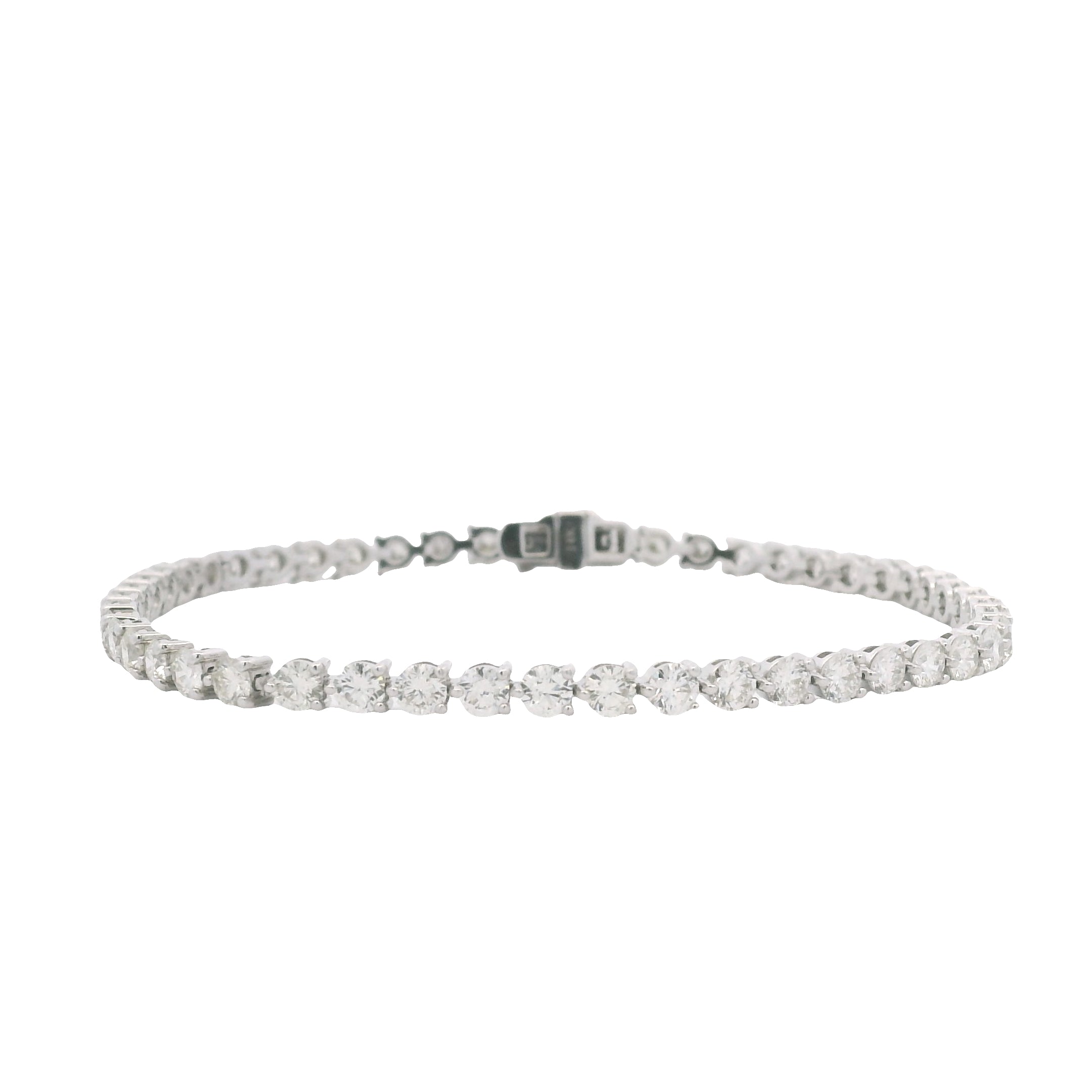 14K White Gold Natural Round Brilliant Cut Diamond 3-Prong Tennis Bracelet