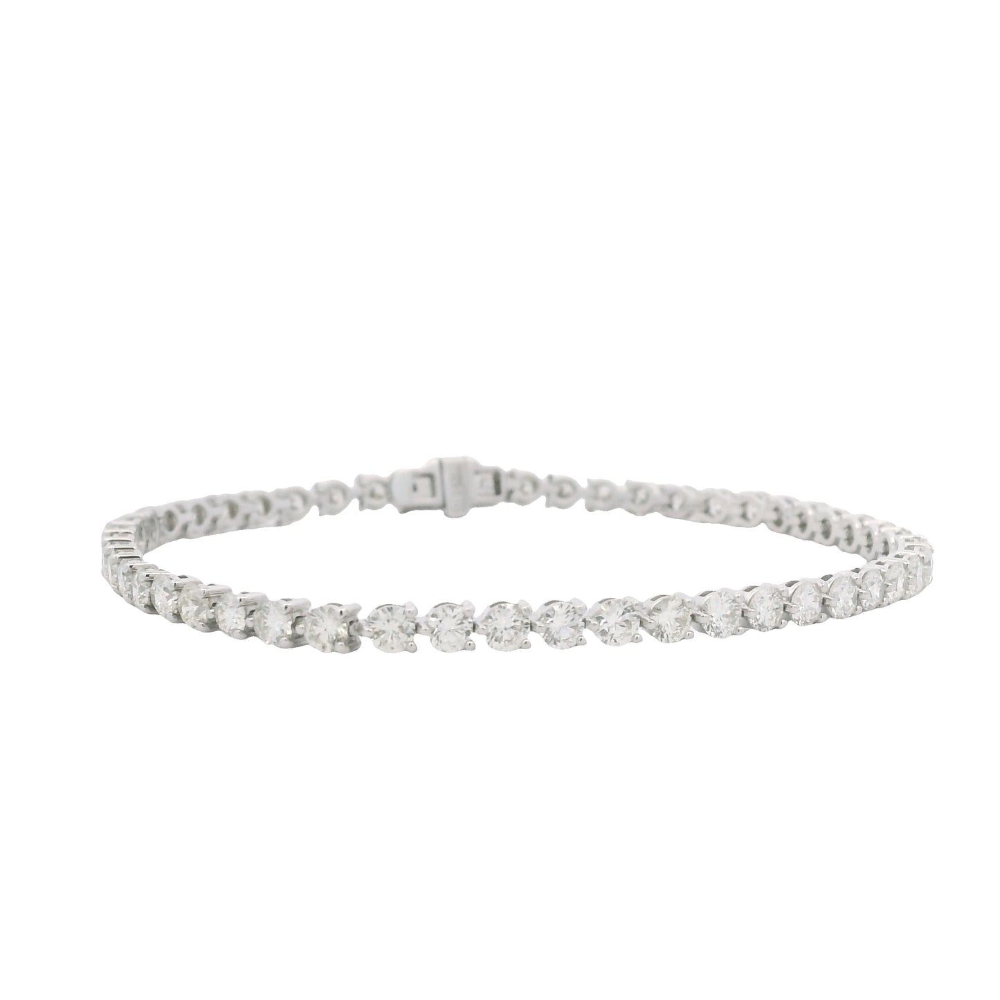 14K White Gold Natural Round Brilliant Cut Diamond 3-Prong Tennis Bracelet