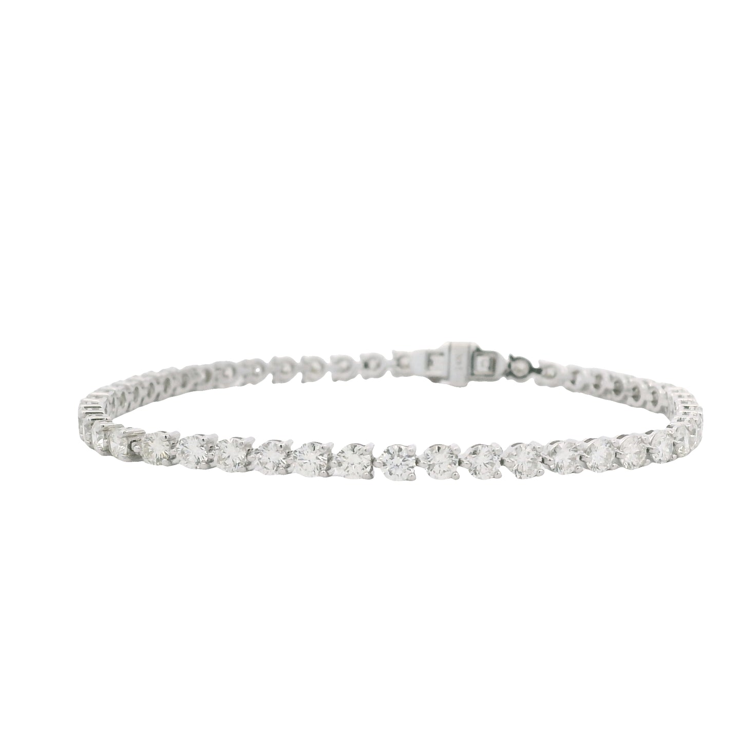 14K White Gold Natural Round Brilliant Cut Diamond 3-Prong Tennis Bracelet