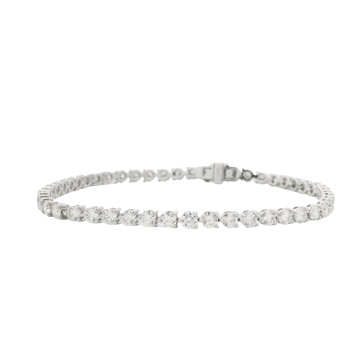 14K White Gold Natural Round Brilliant Cut Diamond 3-Prong Tennis Bracelet