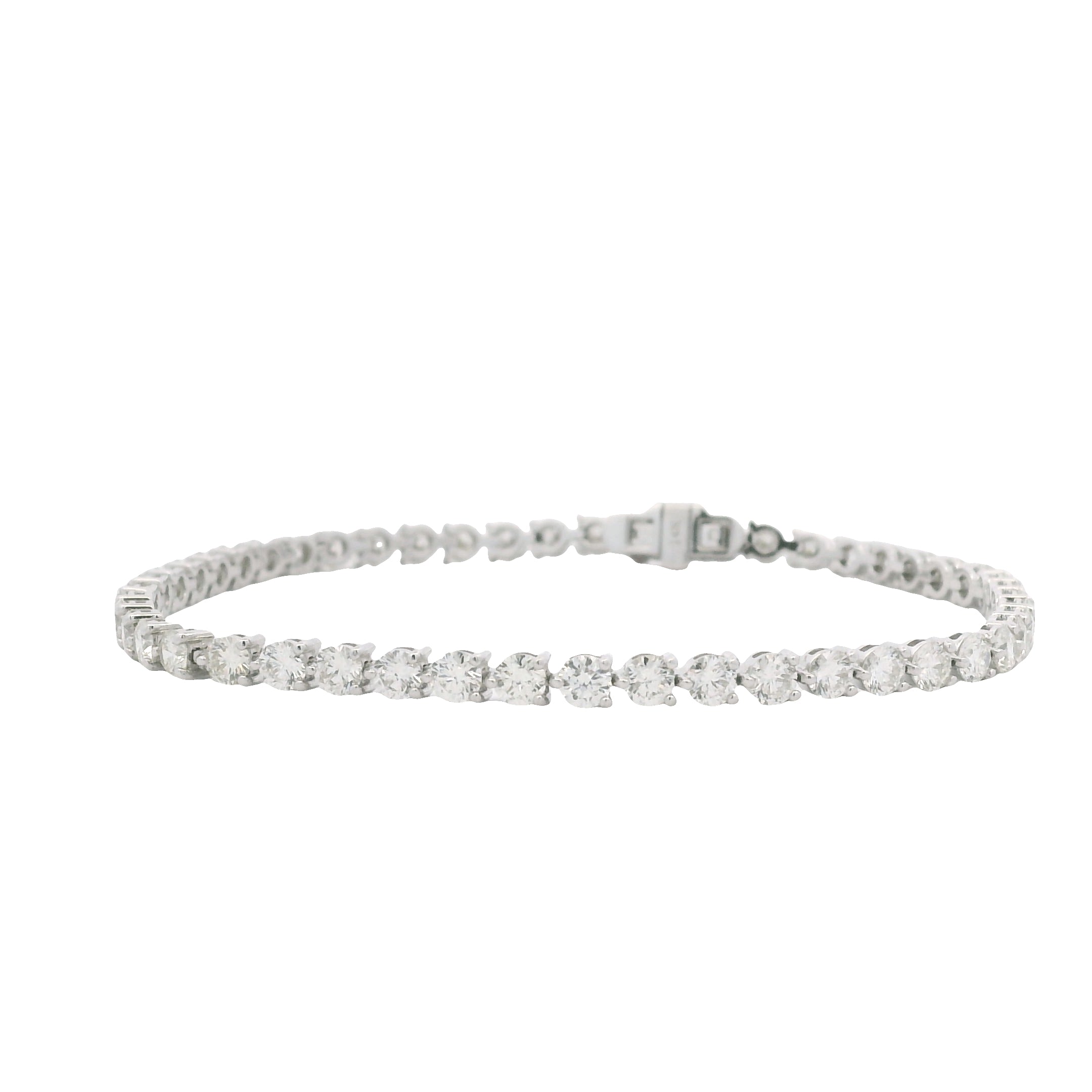 14K White Gold Natural Round Brilliant Cut Diamond 3-Prong Tennis Bracelet