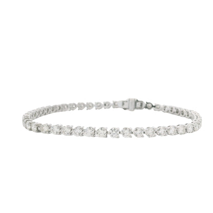 14K White Gold Natural Round Brilliant Cut Diamond 3-Prong Tennis Bracelet