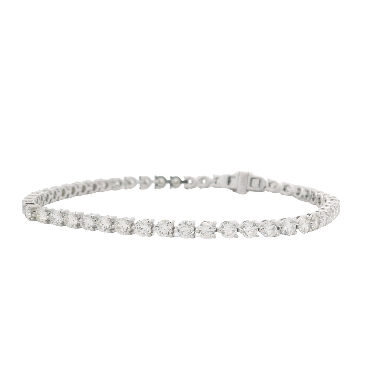 14K White Gold Natural Round Brilliant Cut Diamond 3-Prong Tennis Bracelet
