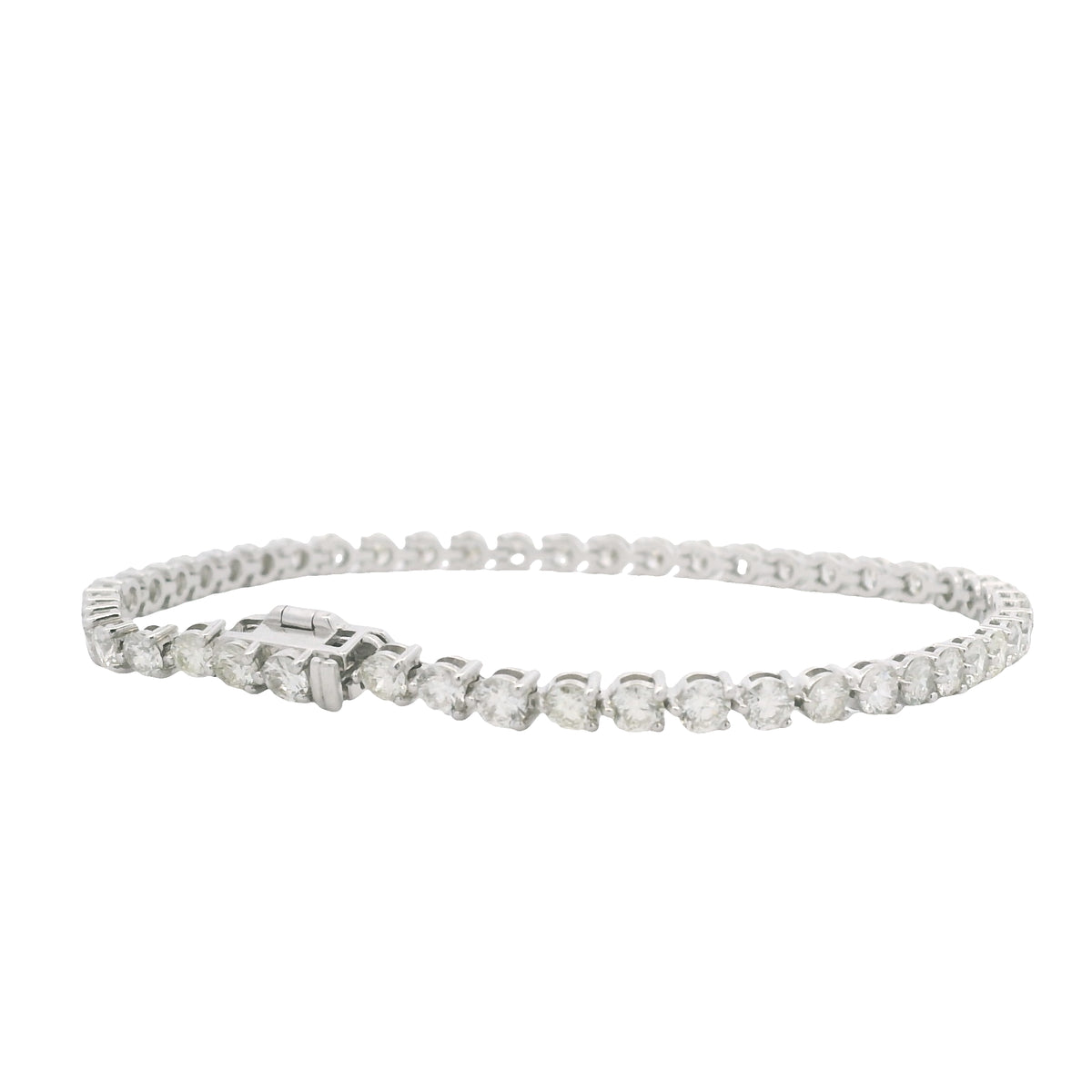 14K White Gold Natural Round Brilliant Cut Diamond 3-Prong Tennis Bracelet