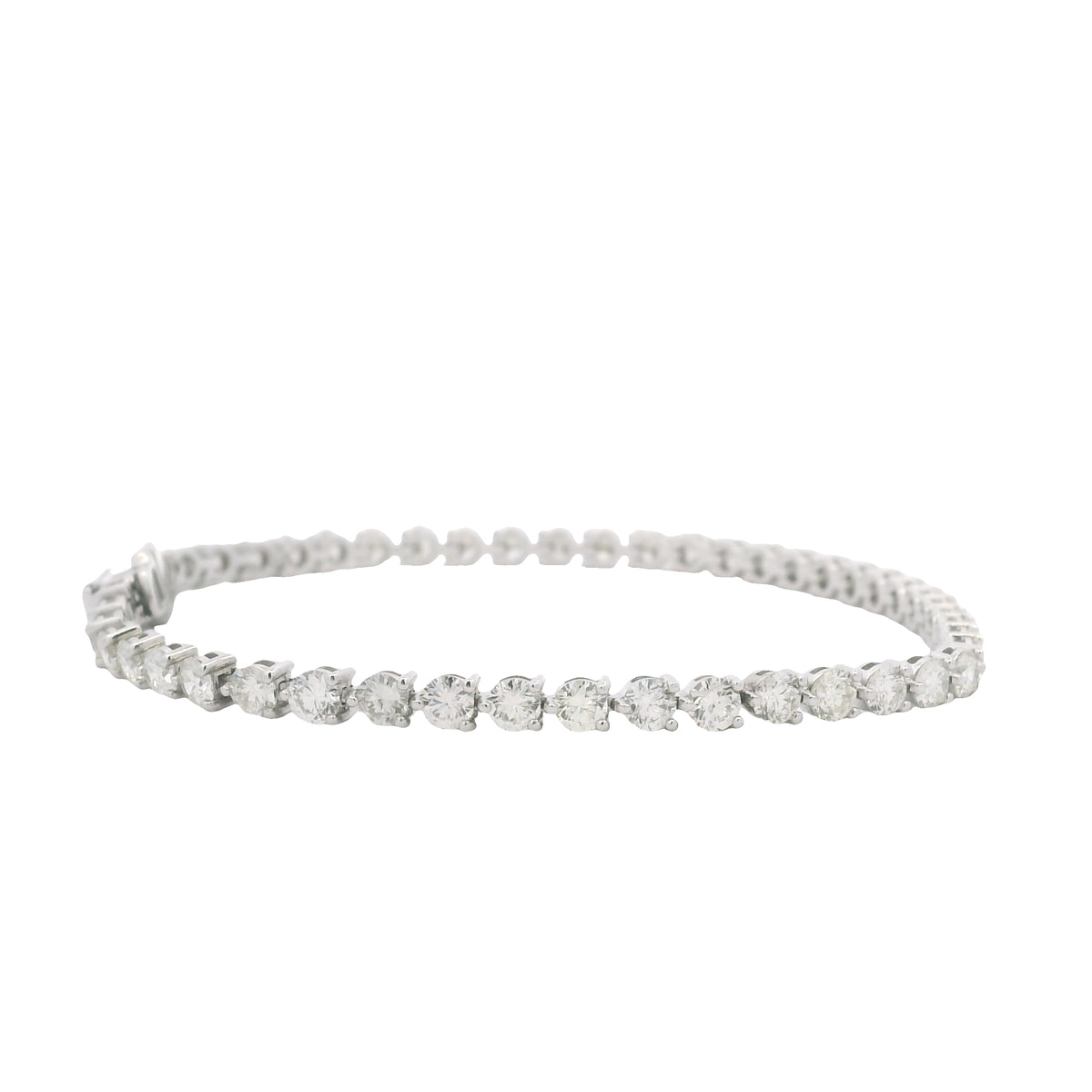 14K White Gold Natural Round Brilliant Cut Diamond 3-Prong Tennis Bracelet