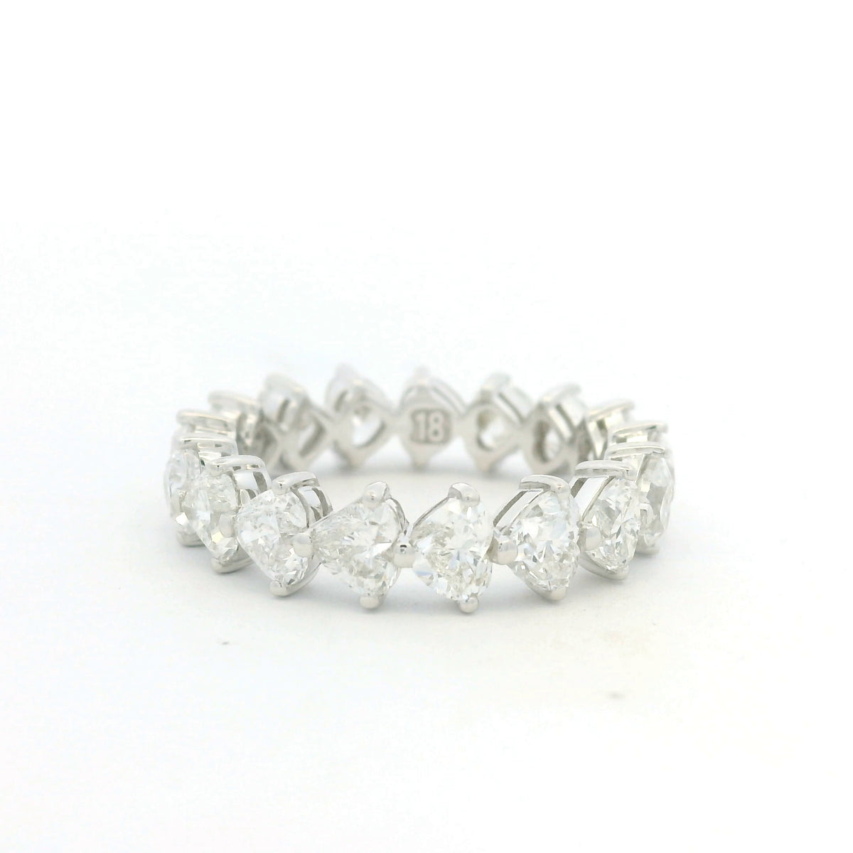 18K White Gold Natural 4.25 Carat Heart Shape Cut Diamond Eternity Band
