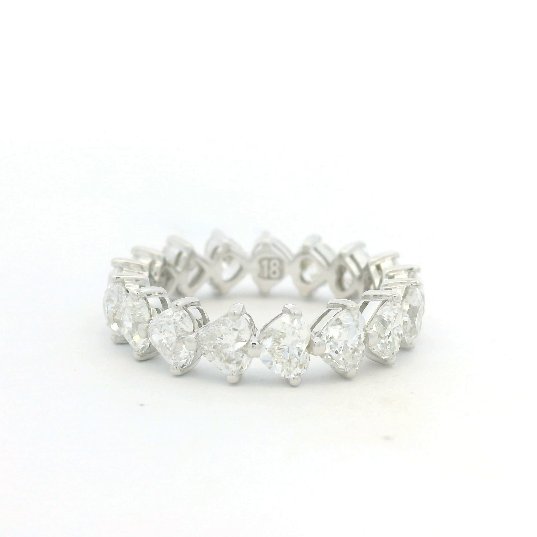 18K White Gold Natural 4.25 Carat Heart Shape Cut Diamond Eternity Band
