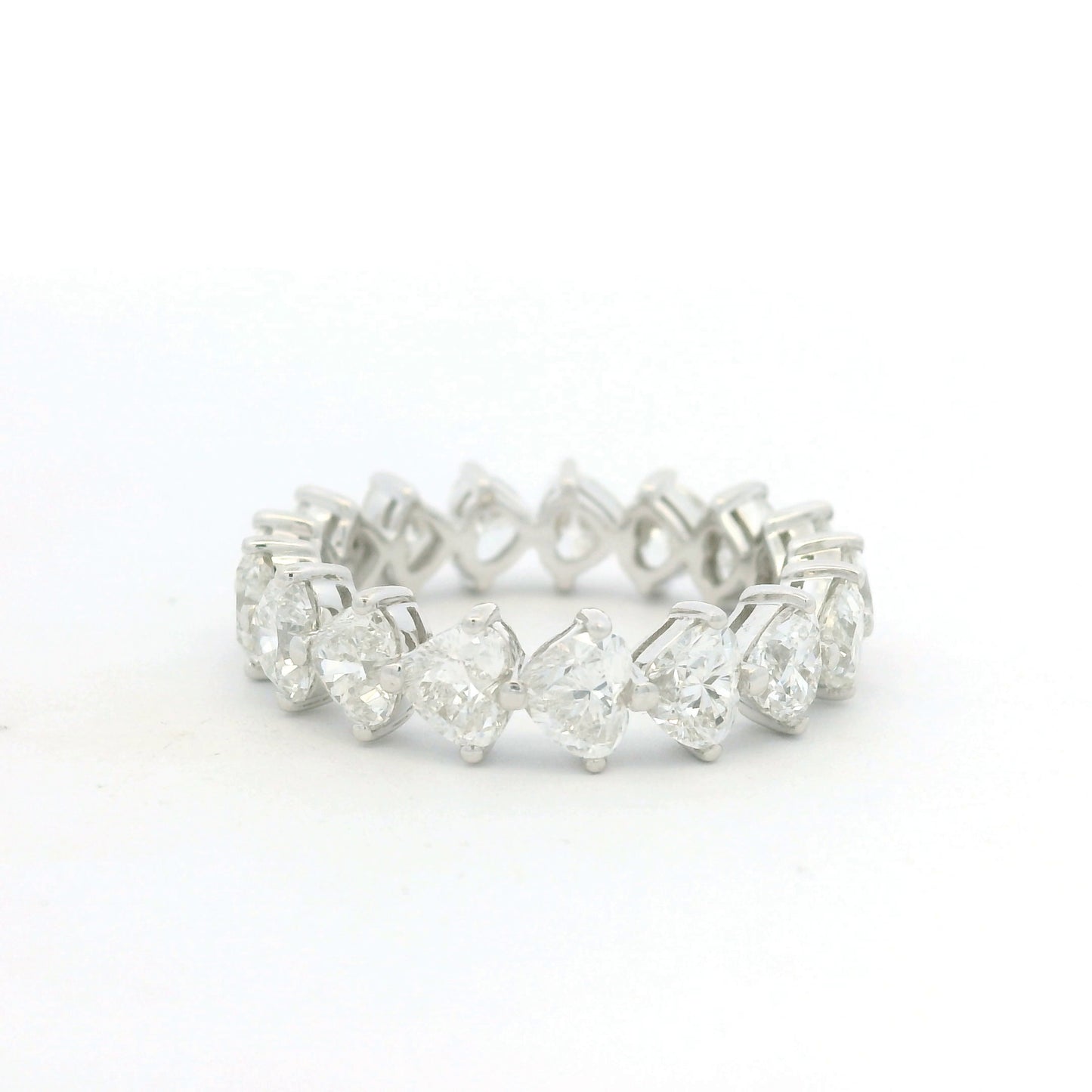18K White Gold Natural 4.25 Carat Heart Shape Cut Diamond Eternity Band