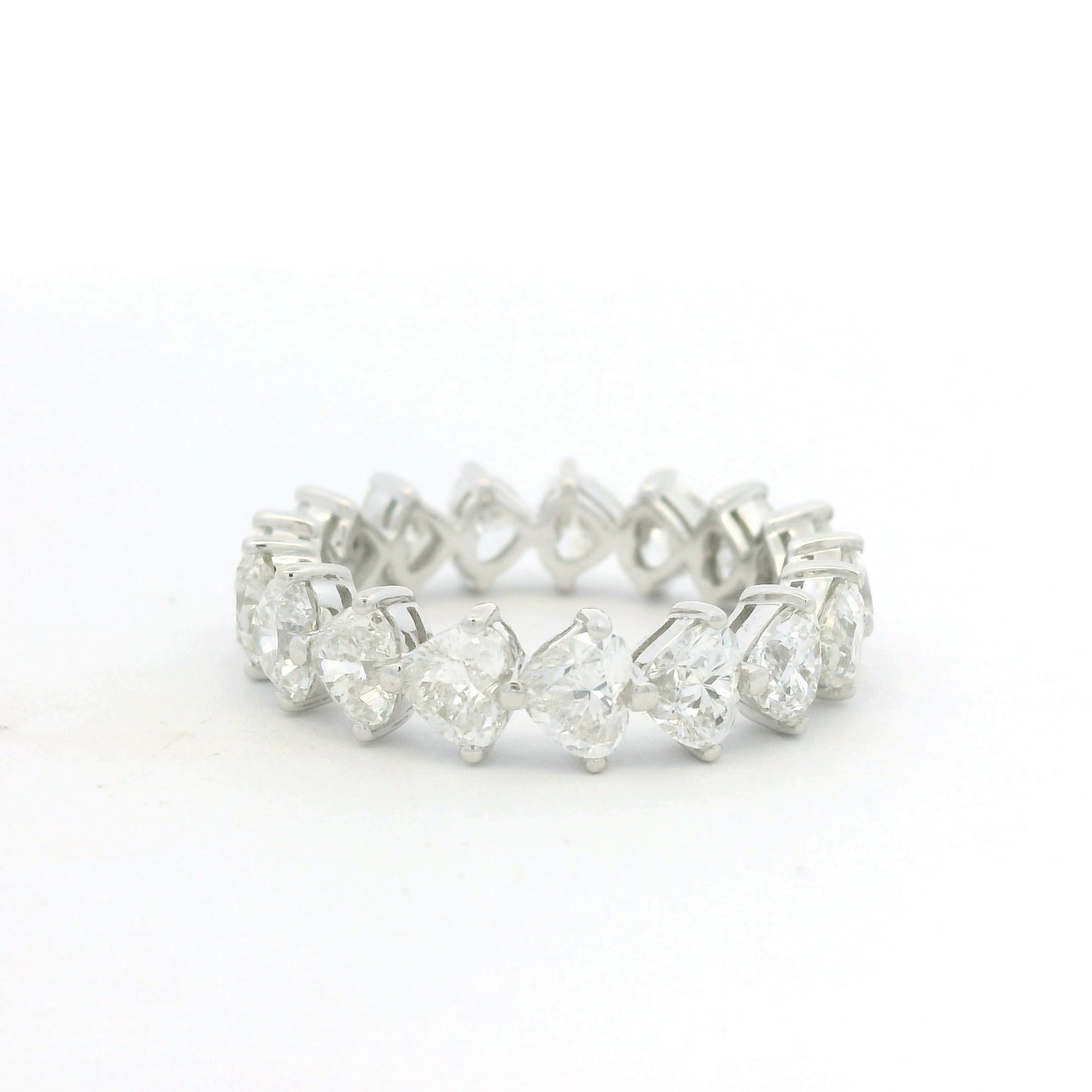 18K White Gold Natural 4.25 Carat Heart Shape Cut Diamond Eternity Band