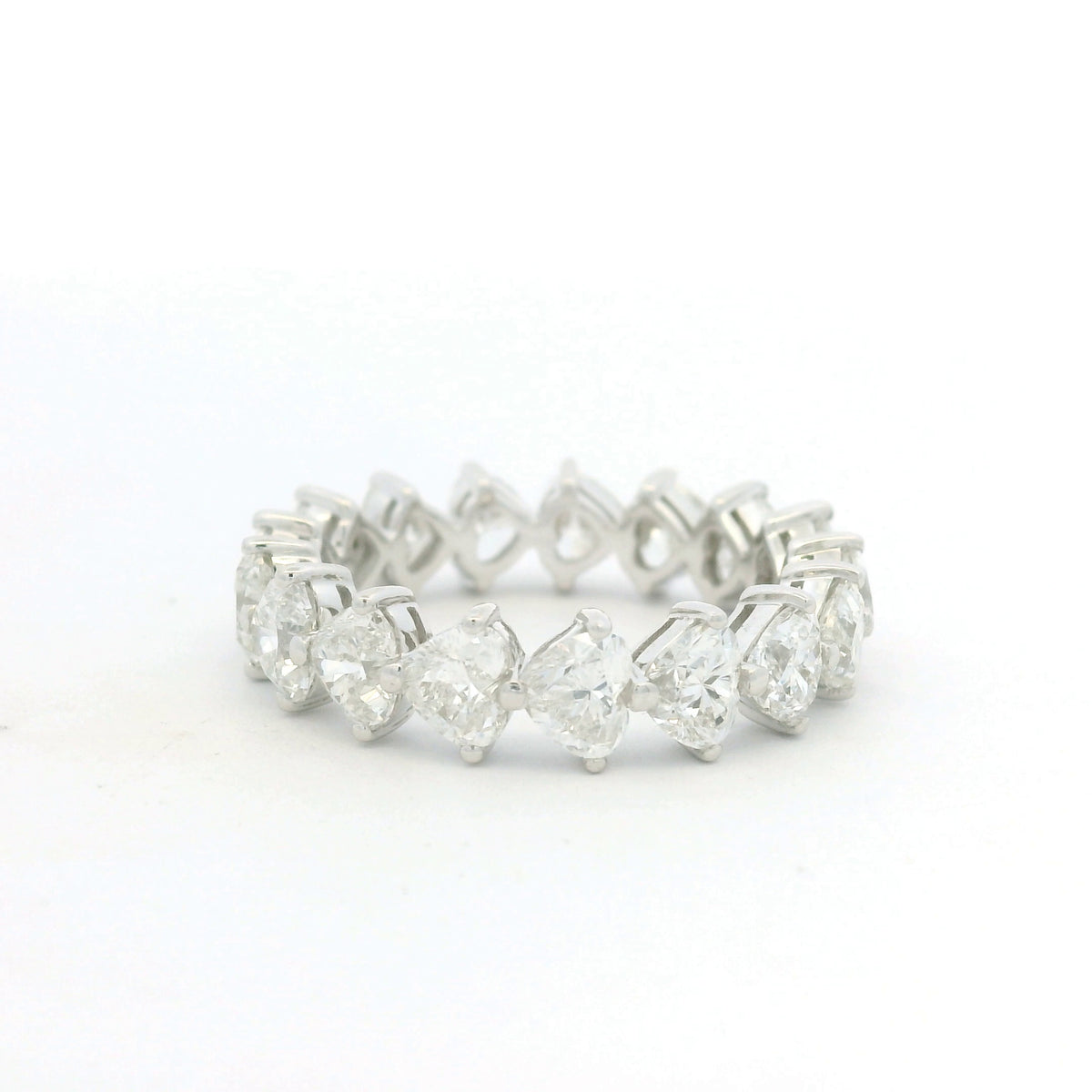 18K White Gold Natural 4.25 Carat Heart Shape Cut Diamond Eternity Band