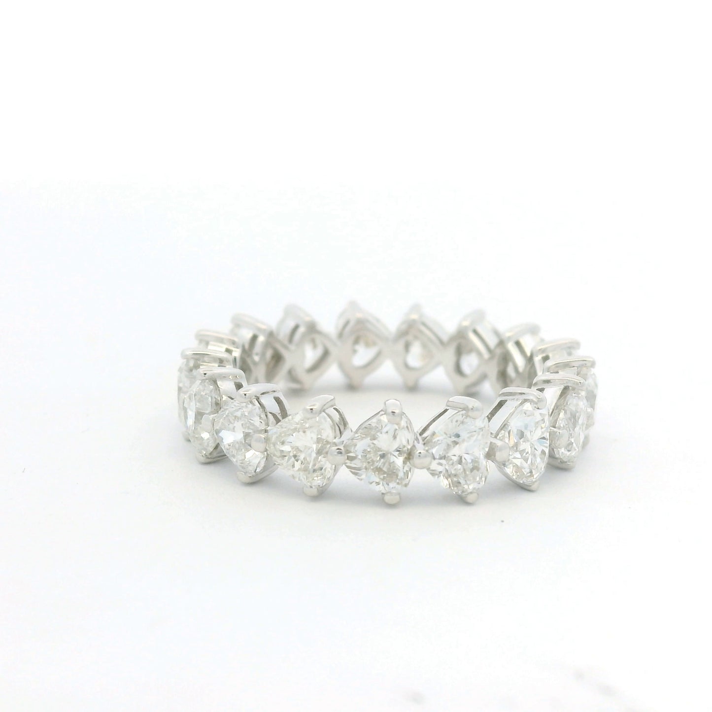 18K White Gold Natural 4.25 Carat Heart Shape Cut Diamond Eternity Band