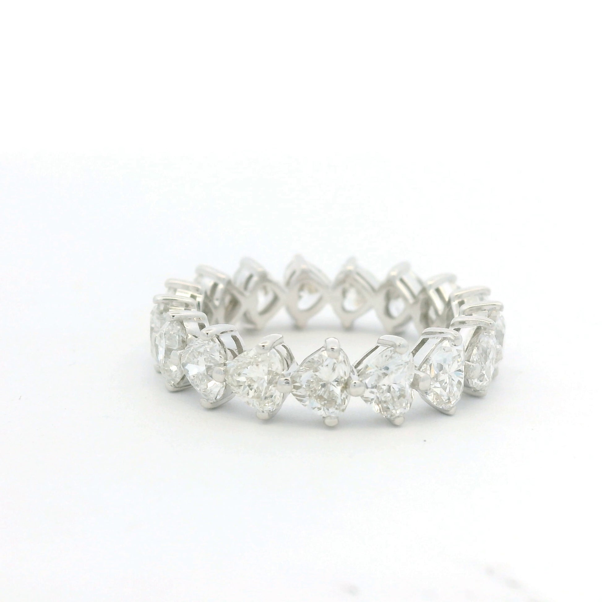 18K White Gold Natural 4.25 Carat Heart Shape Cut Diamond Eternity Band
