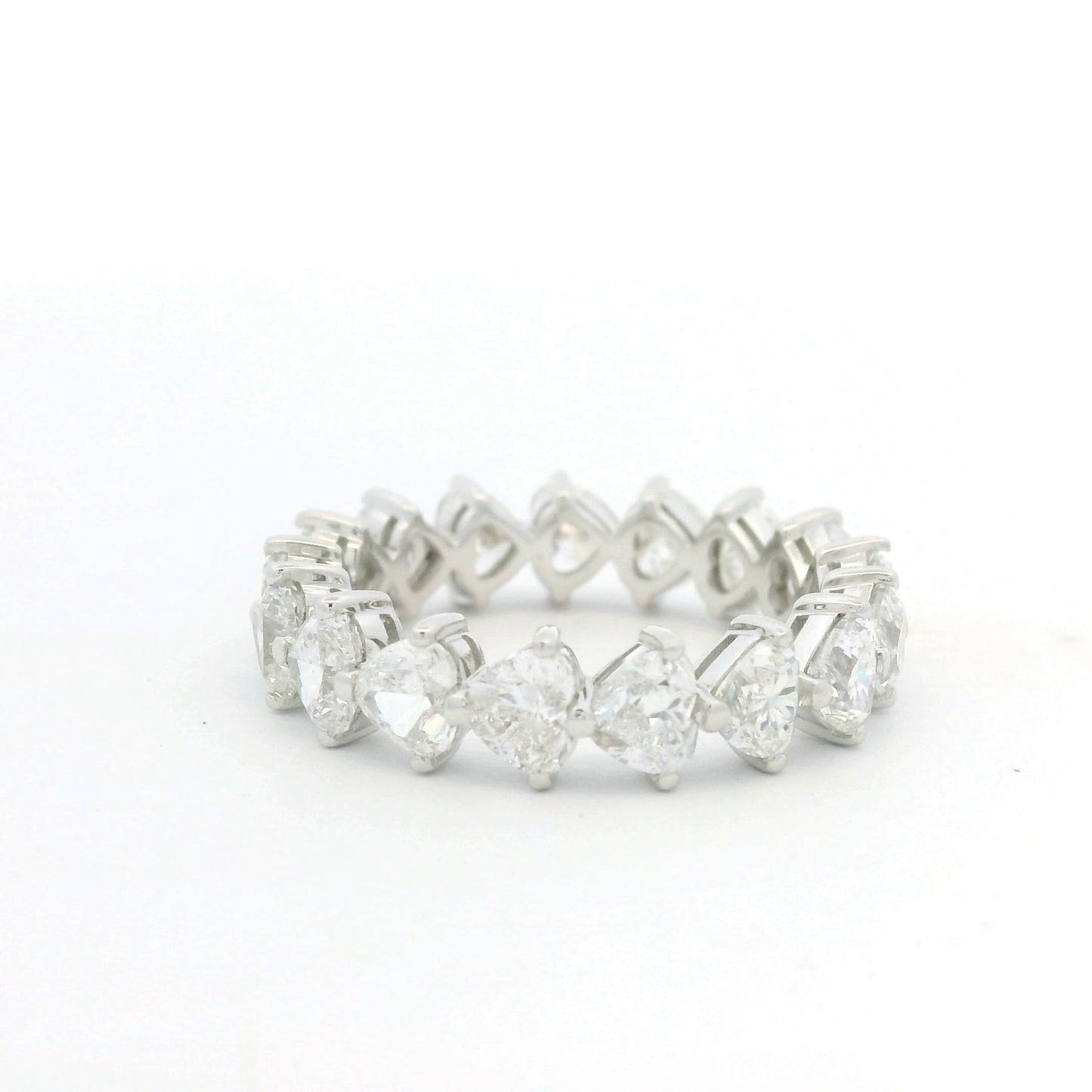 18K White Gold Natural 4.25 Carat Heart Shape Cut Diamond Eternity Band