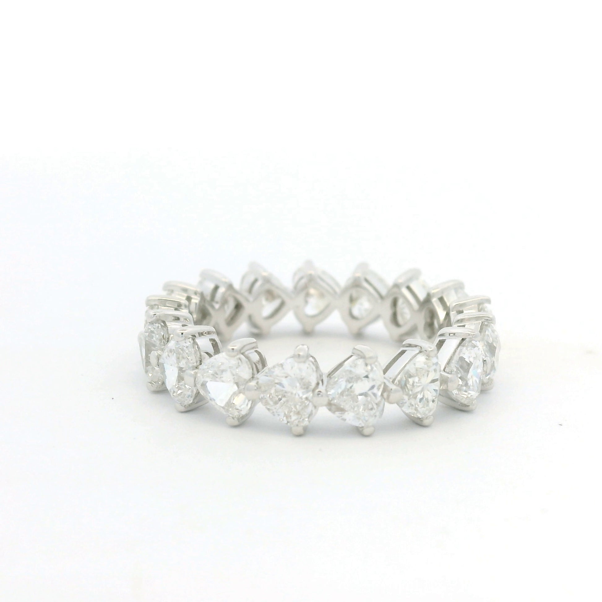 18K White Gold Natural 4.25 Carat Heart Shape Cut Diamond Eternity Band