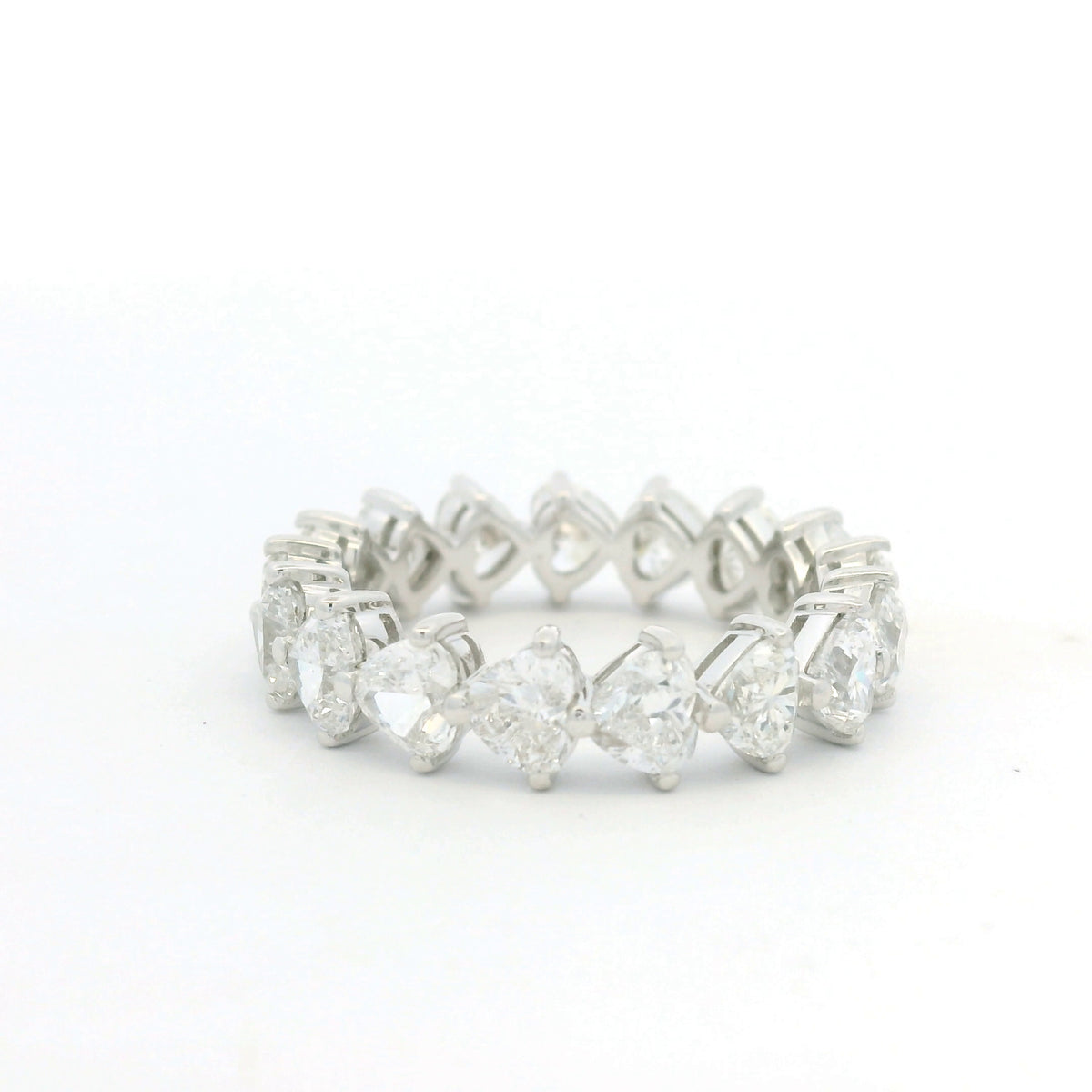 18K White Gold Natural 4.25 Carat Heart Shape Cut Diamond Eternity Band
