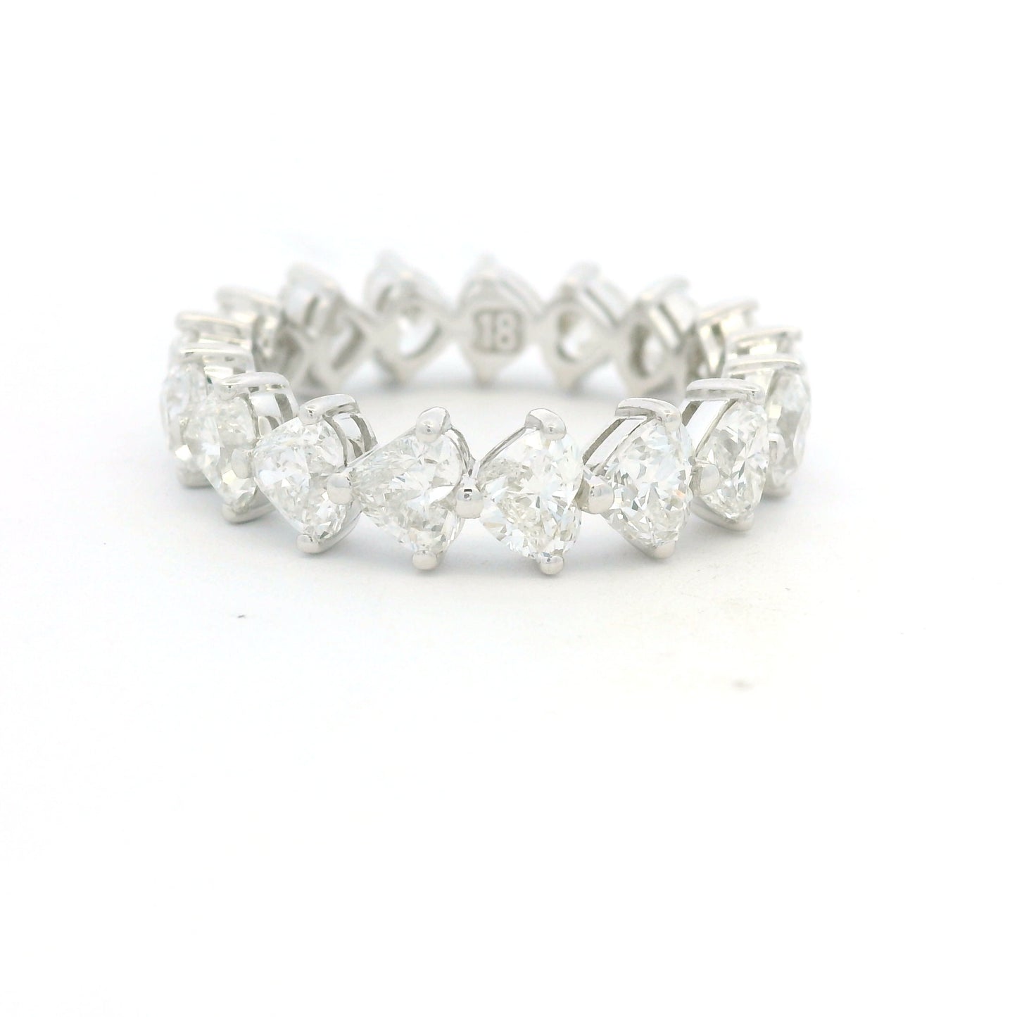 18K White Gold Natural 4.25 Carat Heart Shape Cut Diamond Eternity Band