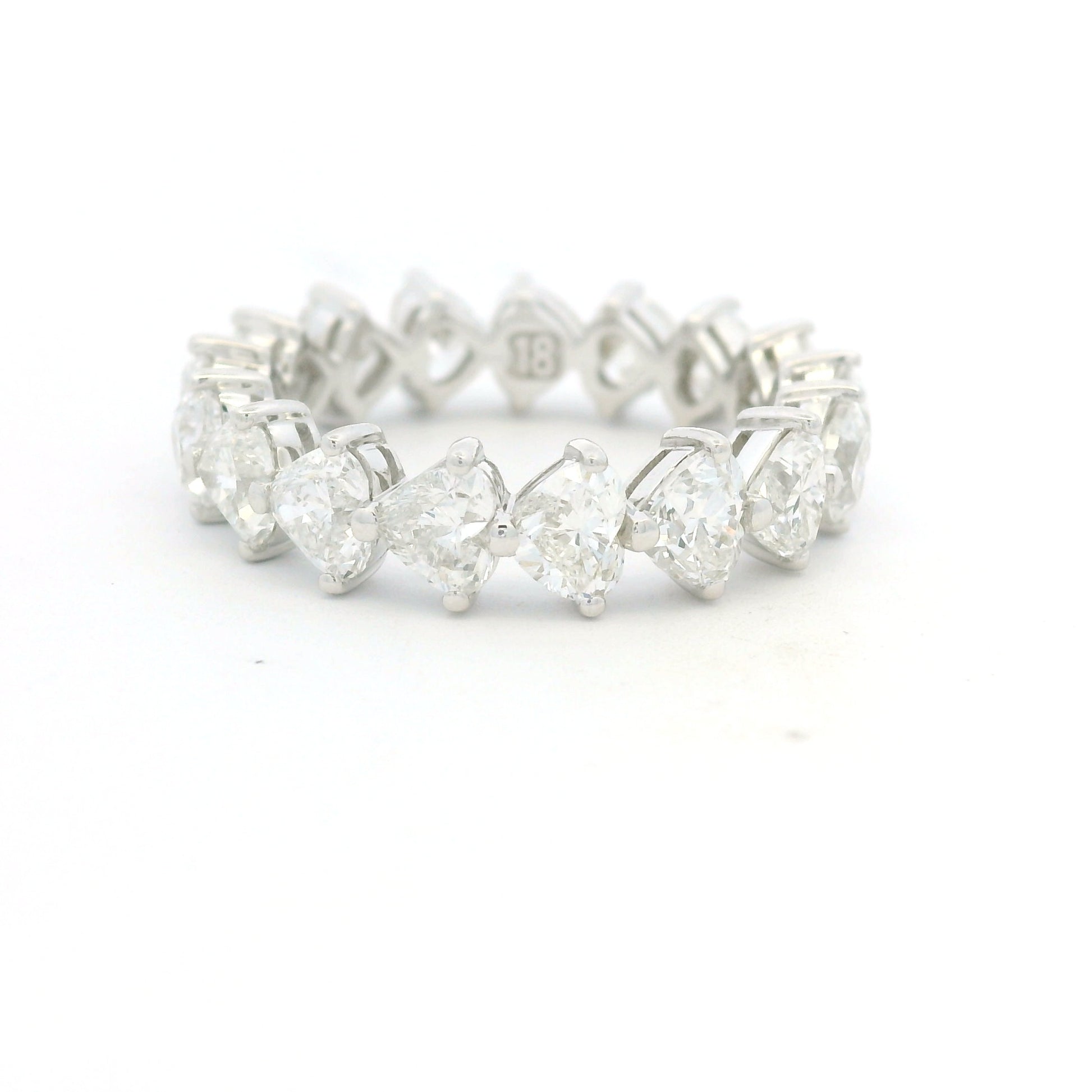 18K White Gold Natural 4.25 Carat Heart Shape Cut Diamond Eternity Band