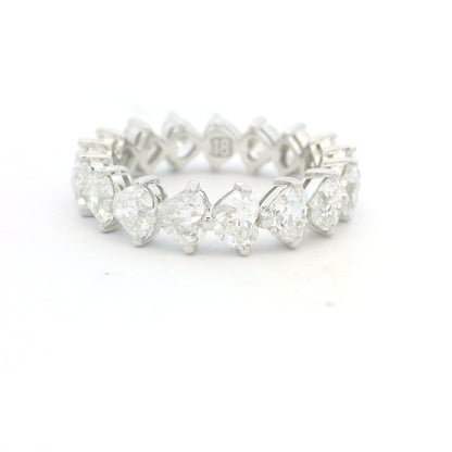 18K White Gold Natural 4.25 Carat Heart Shape Cut Diamond Eternity Band