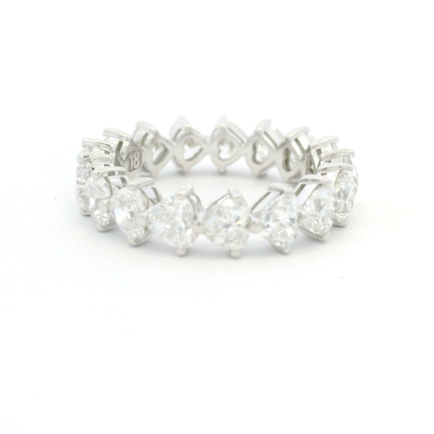 18K White Gold Natural 4.25 Carat Heart Shape Cut Diamond Eternity Band