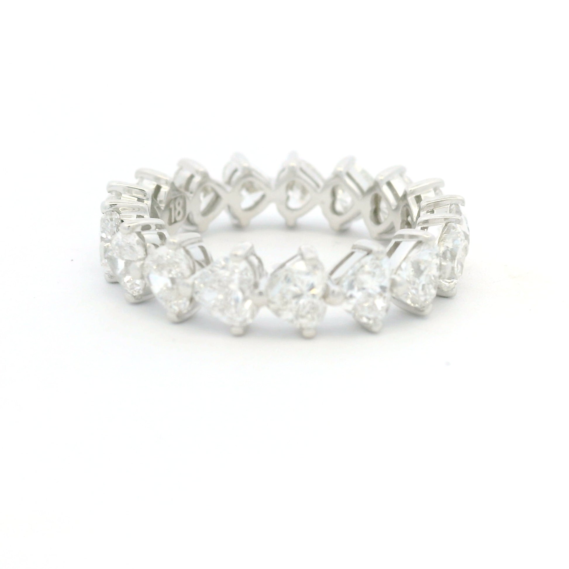 18K White Gold Natural 4.25 Carat Heart Shape Cut Diamond Eternity Band