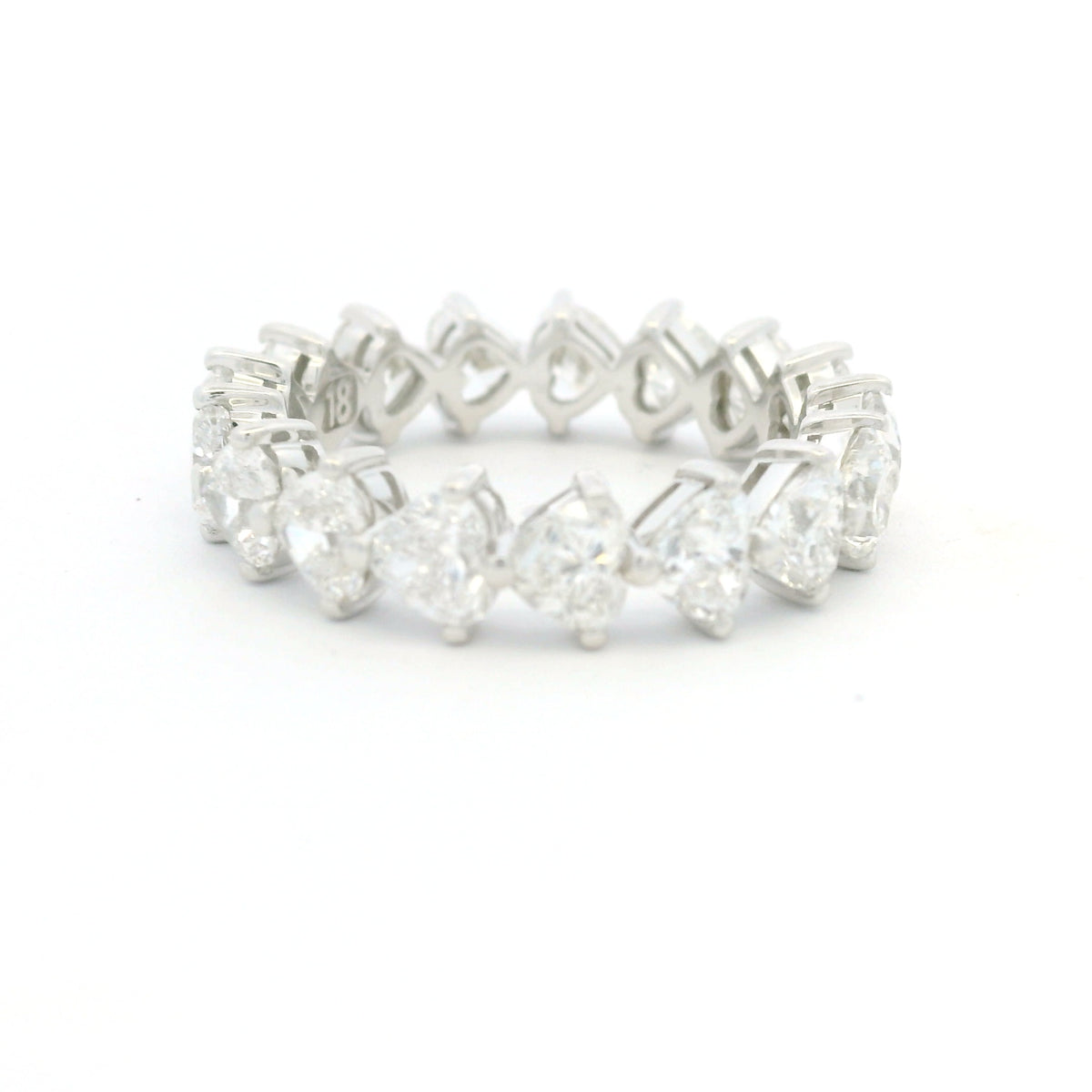 18K White Gold Natural 4.25 Carat Heart Shape Cut Diamond Eternity Band