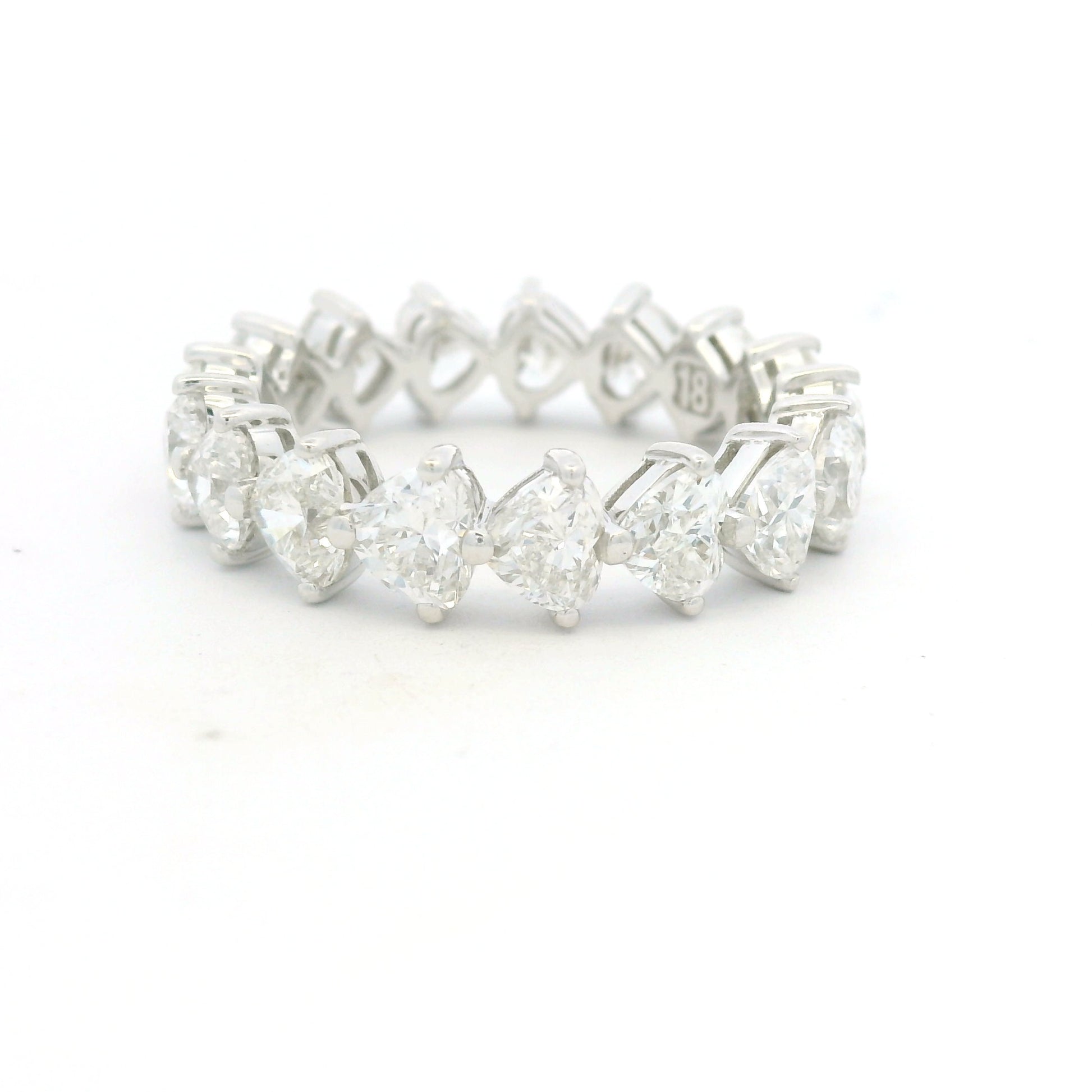 18K White Gold Natural 4.25 Carat Heart Shape Cut Diamond Eternity Band