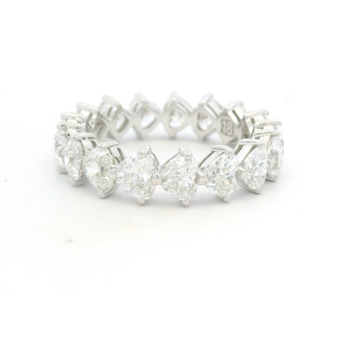 18K White Gold Natural 4.25 Carat Heart Shape Cut Diamond Eternity Band
