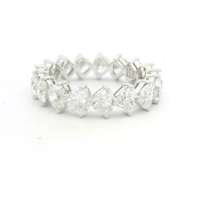 18K White Gold Natural 4.25 Carat Heart Shape Cut Diamond Eternity Band