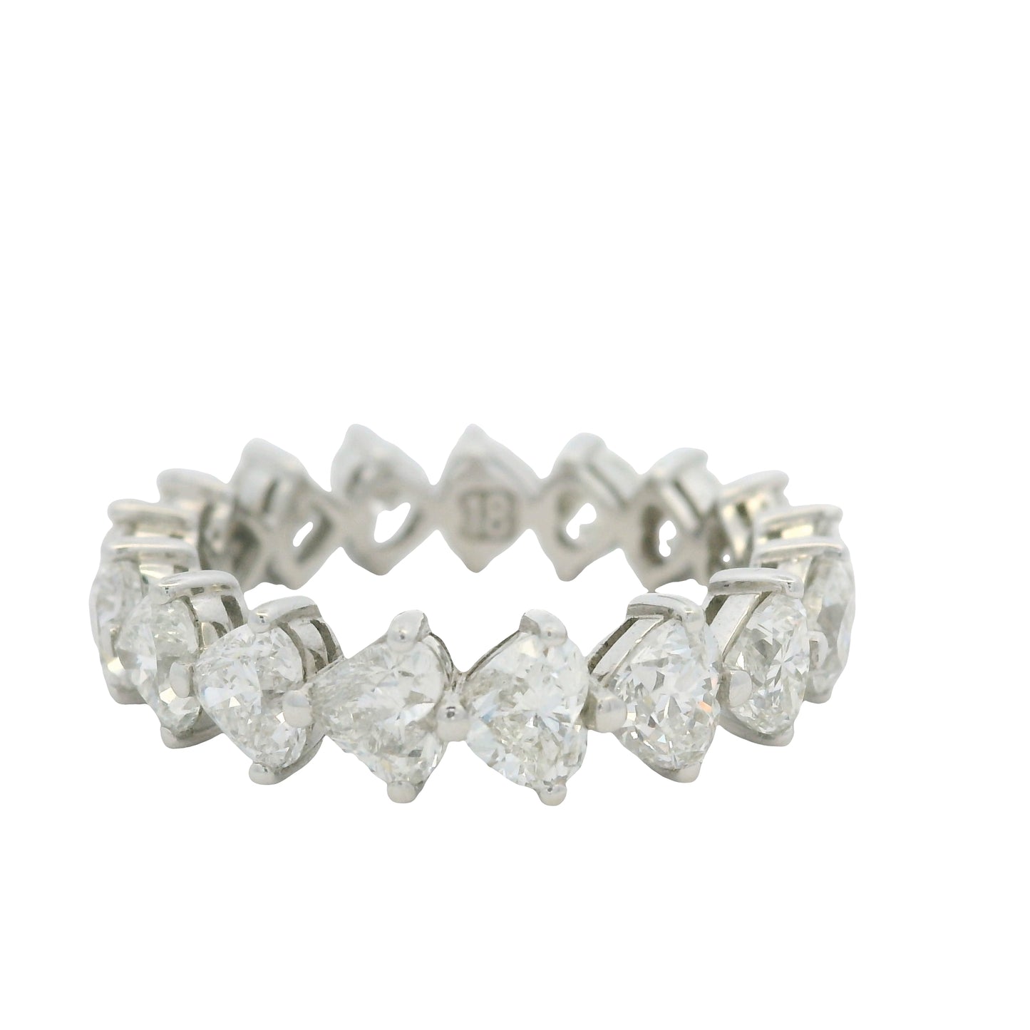18K White Gold Natural 4.25 Carat Heart Shape Cut Diamond Eternity Band