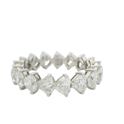 18K White Gold Natural 4.25 Carat Heart Shape Cut Diamond Eternity Band