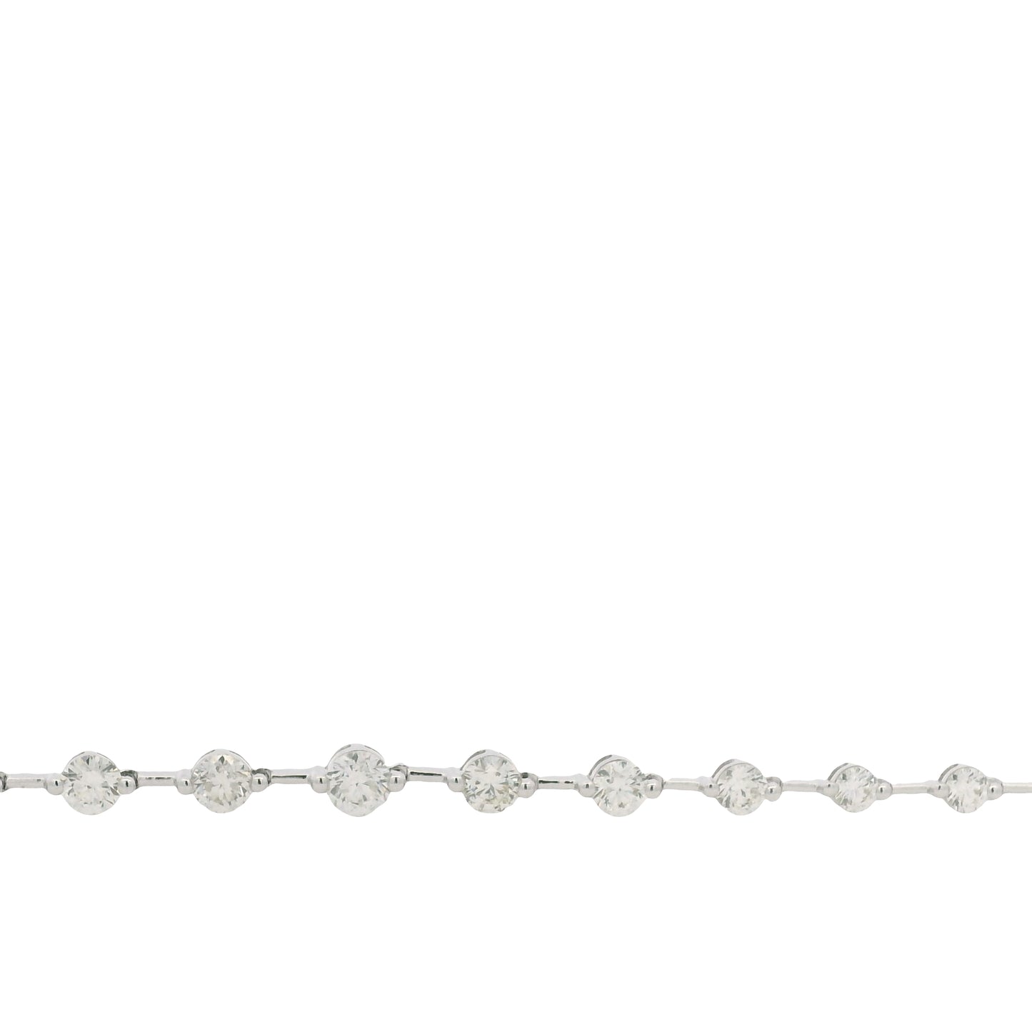 18K White Gold Natural Round Brilliant Cut Diamond Prong Set Bar Tennis Necklace