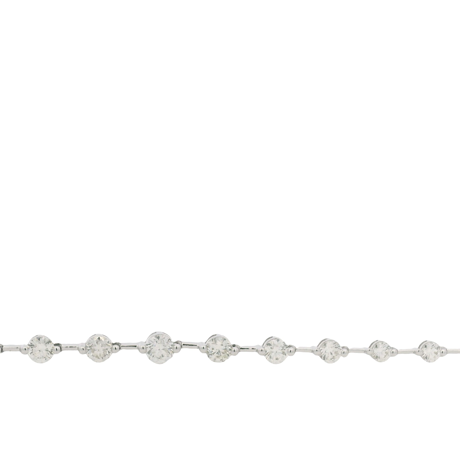 18K White Gold Natural Round Brilliant Cut Diamond Prong Set Bar Tennis Necklace