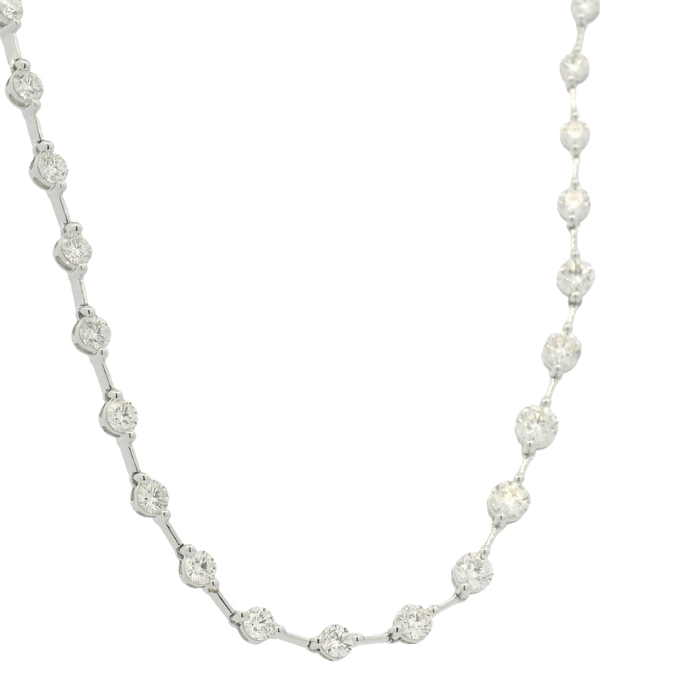 18K White Gold Natural Round Brilliant Cut Diamond Prong Set Bar Tennis Necklace