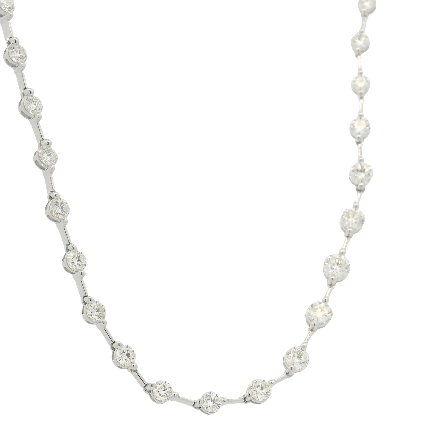 18K White Gold Natural Round Brilliant Cut Diamond Prong Set Bar Tennis Necklace