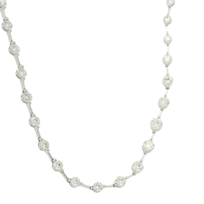 18K White Gold Natural Round Brilliant Cut Diamond Prong Set Bar Tennis Necklace