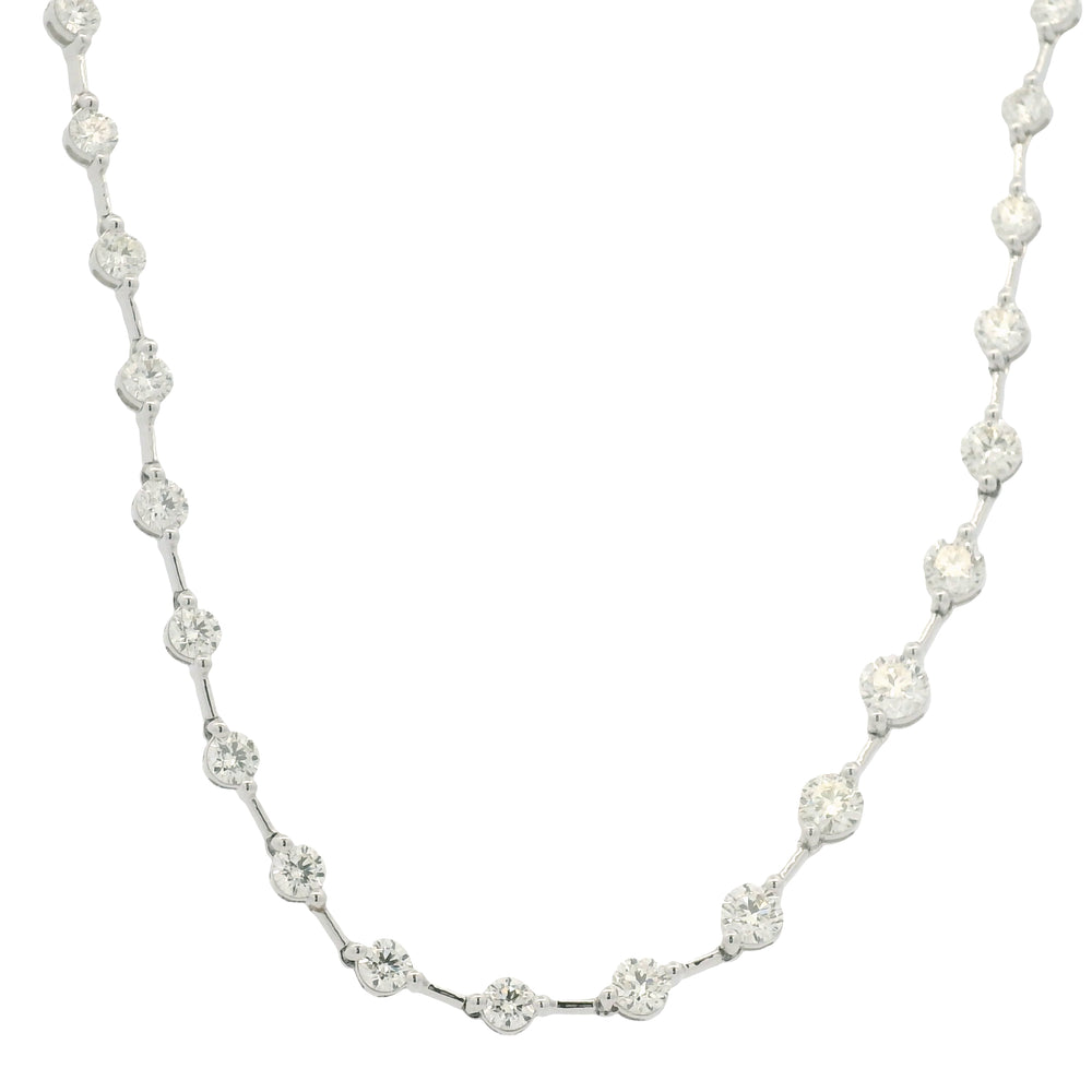 18K White Gold Natural Round Brilliant Cut Diamond Prong Set Bar Tennis Necklace