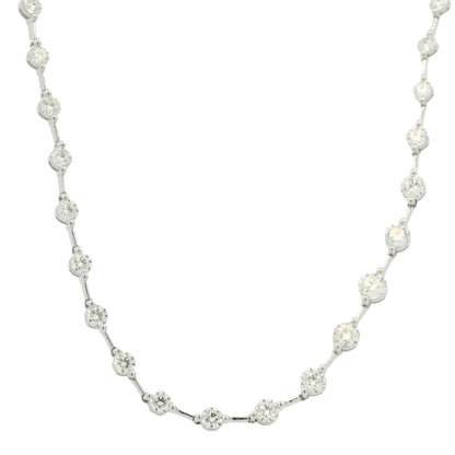 18K White Gold Natural Round Brilliant Cut Diamond Prong Set Bar Tennis Necklace