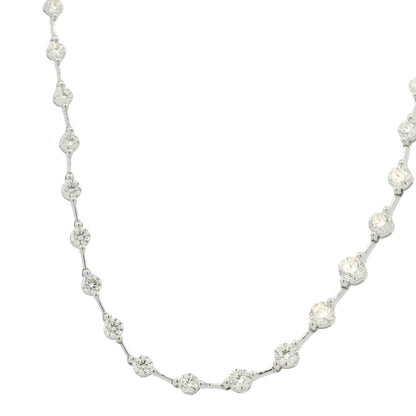 18K White Gold Natural Round Brilliant Cut Diamond Prong Set Bar Tennis Necklace
