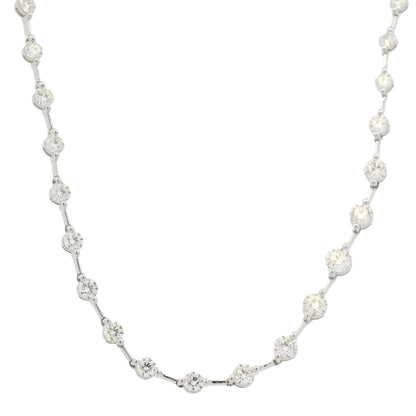18K White Gold Natural Round Brilliant Cut Diamond Prong Set Bar Tennis Necklace
