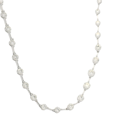 18K White Gold Natural Round Brilliant Cut Diamond Prong Set Bar Tennis Necklace