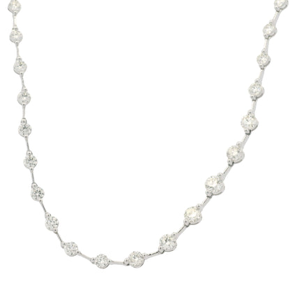 18K White Gold Natural Round Brilliant Cut Diamond Prong Set Bar Tennis Necklace