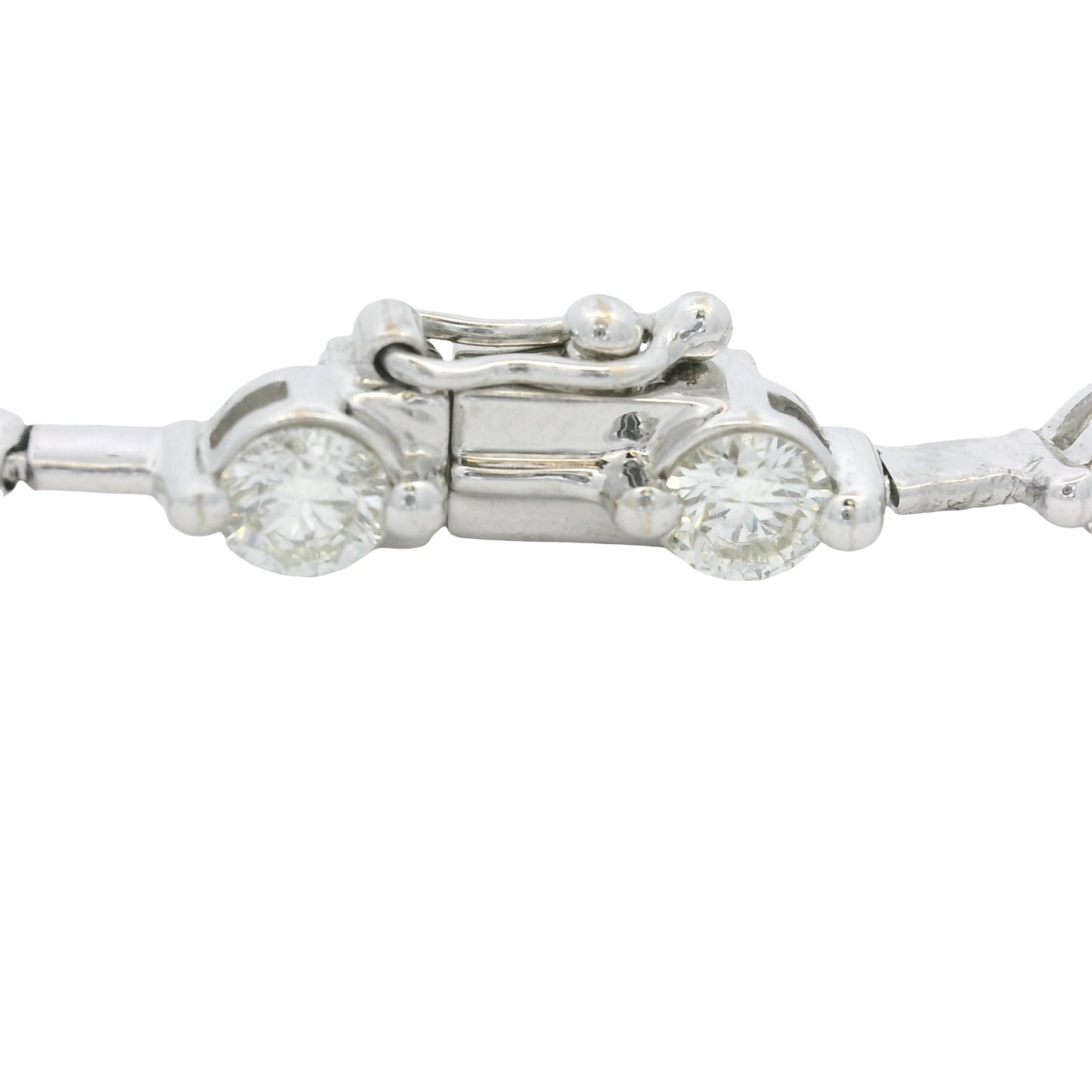 18K White Gold Natural Round Brilliant Cut Diamond Prong Set Bar Tennis Necklace
